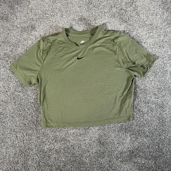 Nike Shirt Womens Large Olive Green The Nike Tee Slim Fit Cropped Swoosh Top - Picture 1 of 6